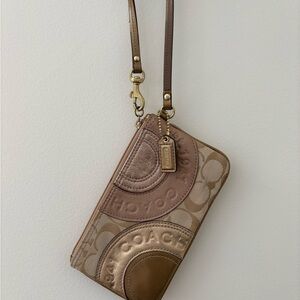 Coach Brown and Metallic Wristlet